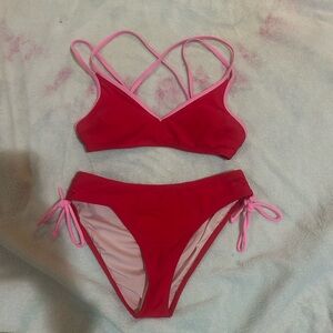 Red and Pink Bikini Set